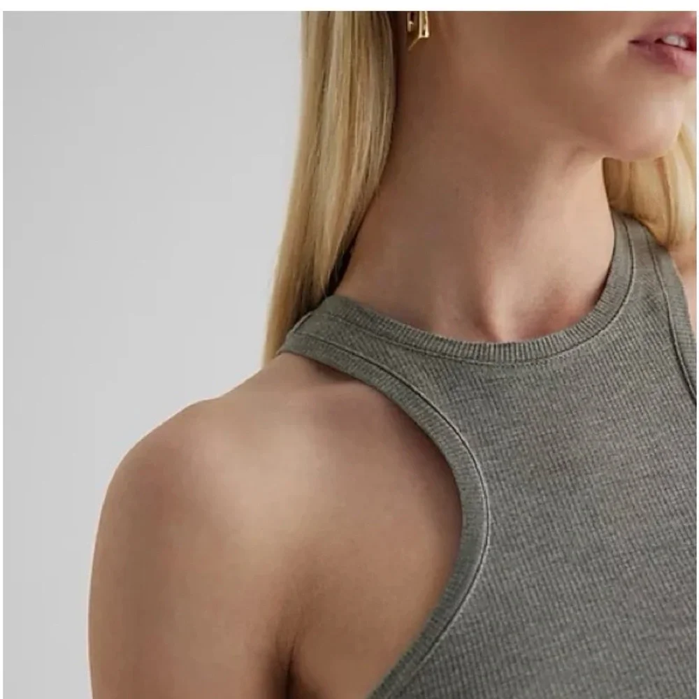 Express Gray Ribbed Racerback High-Neck Tank - Picture 2 of 5